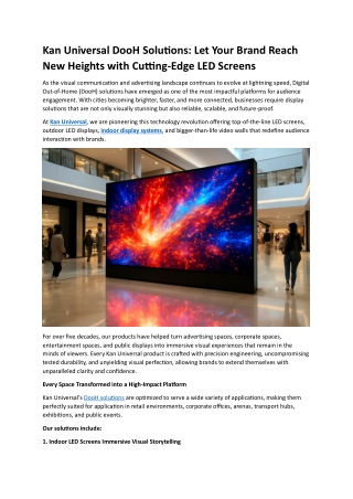 Kan Universal DooH Solutions Let Your Brand Reach New Heights with Cutting-Edge LED Screens