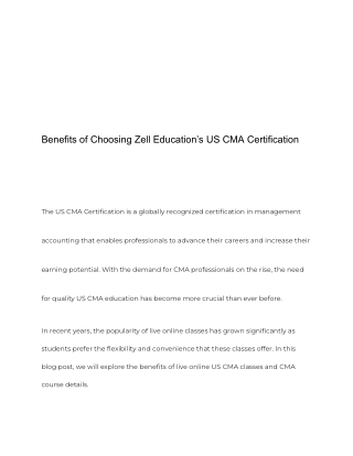 Benefits of Choosing Zell Education’s US CMA Certification