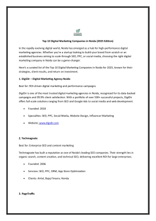 Top 10 Digital Marketing Companies in Noida (2025 Edition)