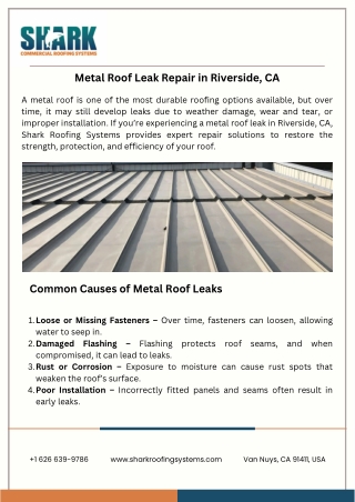 Metal Roof Leak Repair in Riverside, CA