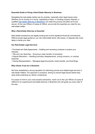Essential Guide to Hiring a Real Estate Attorney in Braintree