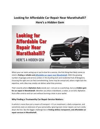 Looking for Affordable Car Repair Near Marathahalli