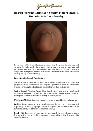Nostril Piercing Gauge and YoniDa Punani Store A Guide to Safe Body Jewelry