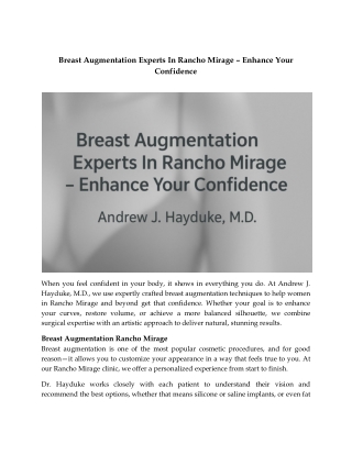 Breast Augmentation Experts In Rancho Mirage – Enhance Your Confidence