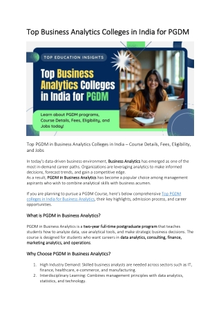 Top Business Analytics Colleges in India for PGDM