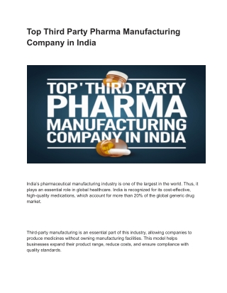 Top Third Party Pharma Manufacturing Company in India