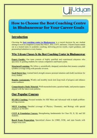 How to Choose the Best Coaching Centre in Bhubaneswar for Your Career Goals