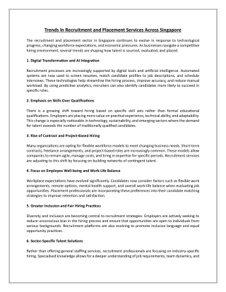 Trends In Recruitment and Placement Services Across Singapore