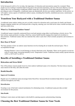 Transform Your Backyard with a Traditional Outdoor Sauna