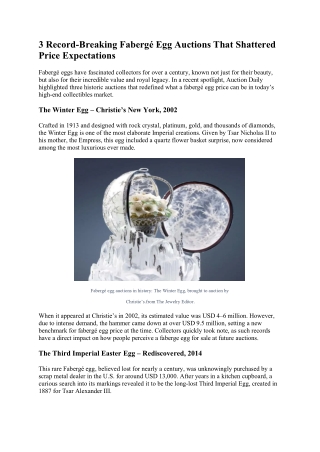 3 Record-Breaking Fabergé Egg Auctions That Shattered Price Expectations