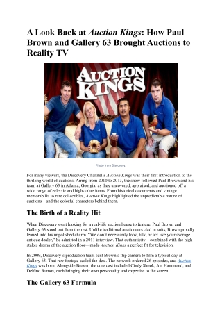 A Look Back at Auction Kings: How Paul Brown and Gallery 63 Brought Auctions