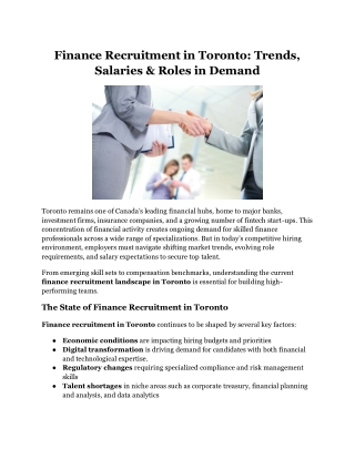Finance Recruitment in Toronto Trends Salaries and Roles in Demand