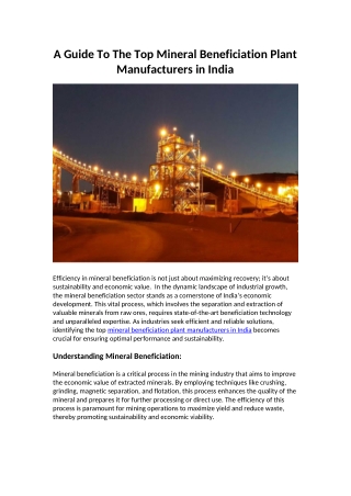 Top Mineral Beneficiation Plant Manufacturers in India