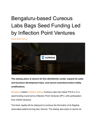 Bengaluru-based Cureous Labs Bags Seed Funding Led by Inflection Point Ventures