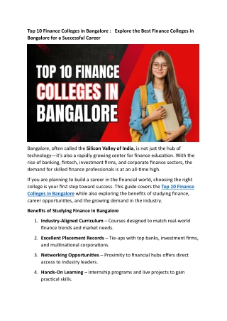 Top 10 Finance Colleges in Bangalore