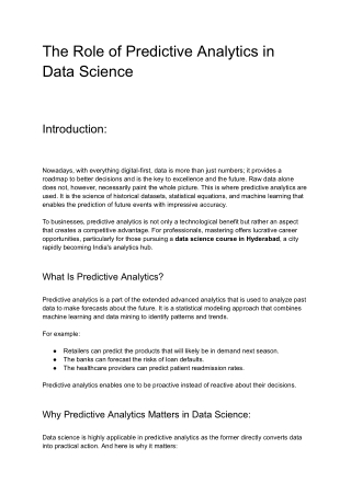 The Role of Predictive Analytics in Data Science