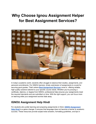 Why Choose Ignou Assignment Helper for Best Assignment Services
