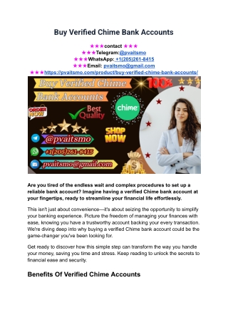 Best methods to buy verified Chime bank accounts for.....