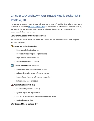 24 Hour Lock and Key