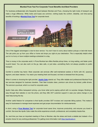 Mumbai Pune Taxi For Corporate Travel Benefits And Best Providers