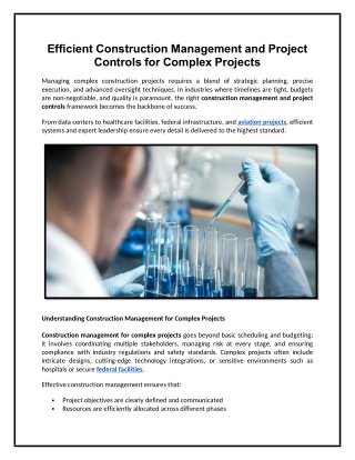 Efficient Construction Management and Project Controls for Complex Projects