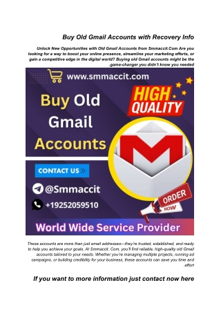 Buy Old Gmail Accounts with Recovery Info