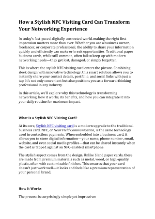 How a Stylish NFC Visiting Card Can Transform Your Networking Experience