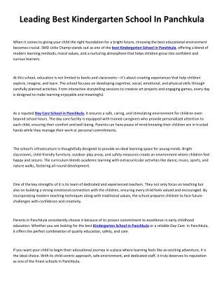 Leading Best Kindergarten School In Panchkula