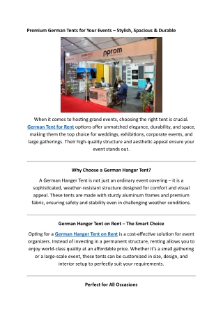 Premium German Tents for Your Events – Stylish, Spacious & Durable