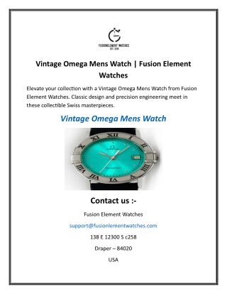 Vintage Omega Mens Watch  Fusion Element Watches