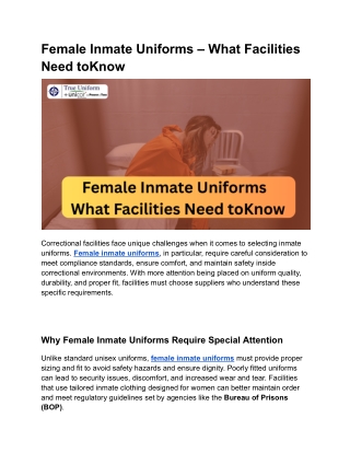 Female Inmate Uniforms – What Facilities Need to Know