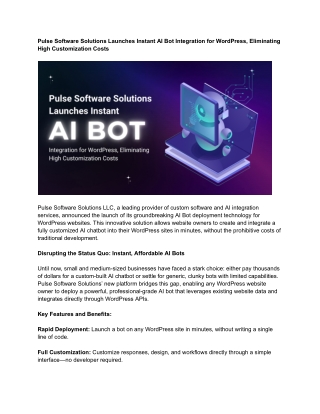 Pulse Software Solutions Launches Instant AI Bot Integration for WordPress, Eliminating High Customization Costs - www.p