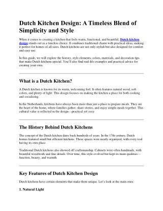 Dutch Kitchen Design: A Timeless Blend of Simplicity and Style