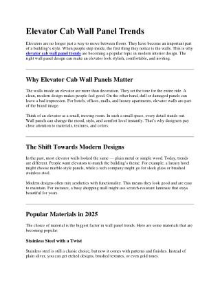 Elevator Cab Wall Panel Trends