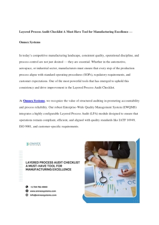 Layered Process Audit Checklist A Must Have Tool for Manufacturing Excellence — Omnex Systems