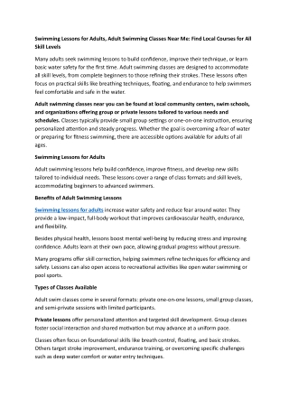 Swimming Lessons for Adults, Adult Swimming Classes Near Me Find Local Courses for All Skill Levels