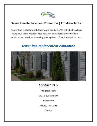 Sewer Line Replacement Edmonton  Pro drain Techs