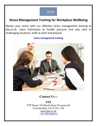 Stress Management Training for Workplace Wellbeing