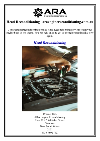 Head Reconditioning  araenginereconditioning.com.au