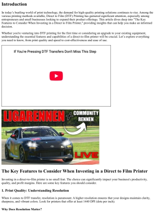 “The Key Features to Consider When Investing in a Direct to Film Printer”