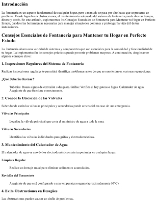 Consejos Esenciales de Fontanería para Mantener tu Hogar en Perfecto Estado