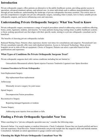 Understanding Private Orthopaedic Surgery: What You Need to Know