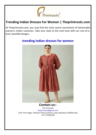 Trending Indian Dresses For Women | Theprintroots.com