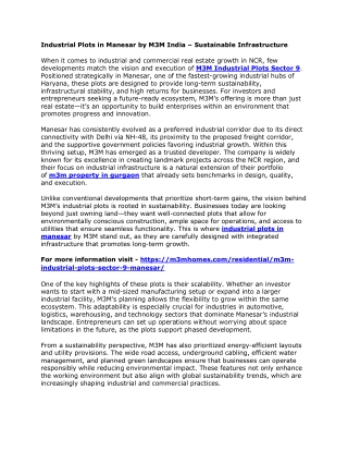 Industrial Plots in Manesar by M3M India – Sustainable Infrastructure