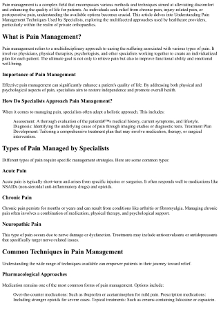 Understanding Pain Management Techniques Used by Specialists