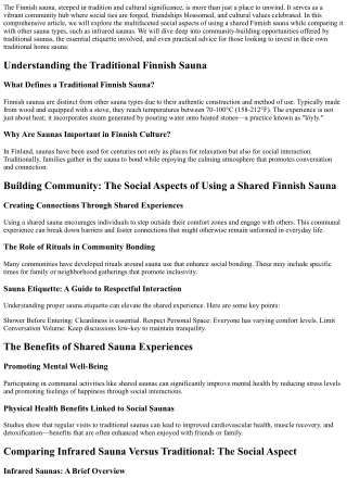 Building Community: The Social Aspects of Using a Shared Finnish Sauna