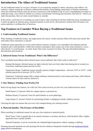 Top Features to Consider When Buying a Traditional Sauna