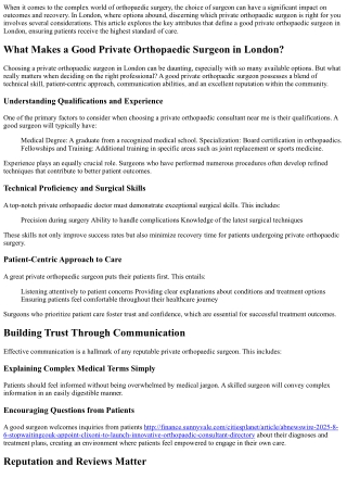 What Makes a Good Private Orthopaedic Surgeon in London?