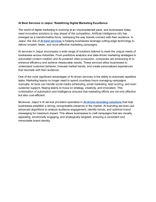 AI Best Services in Jaipur: Redefining Digital Marketing Excellence