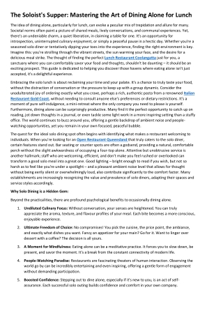 The Soloist's Supper Mastering the Art of Dining Alone for Lunch